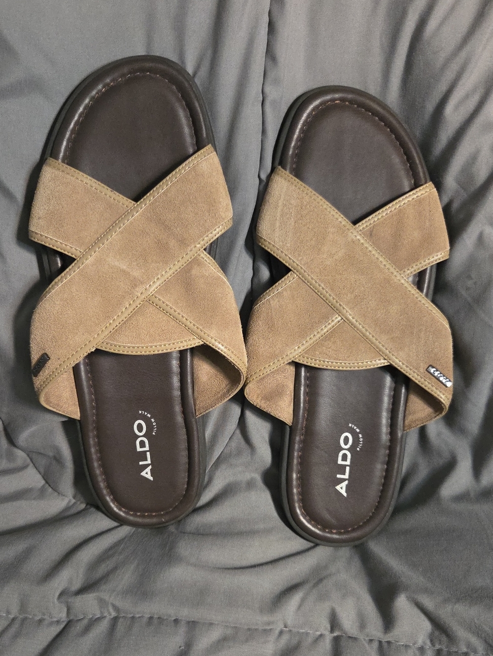 ALDO Men’s Tan Suede Crisscross Slide Sandals